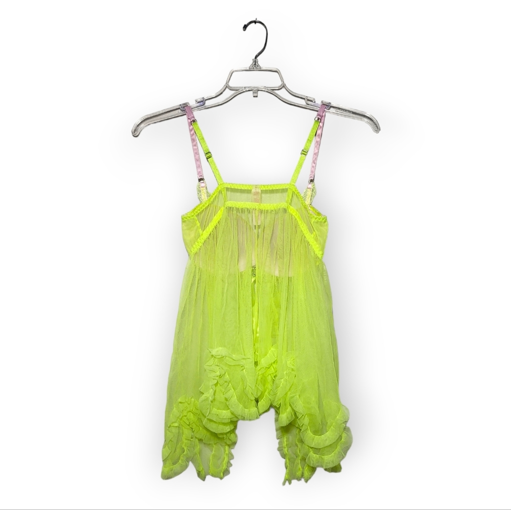 Victoria's Secret Babydoll Neon Green and Pink Ruffle Lace 36C - Picture 6 of 6